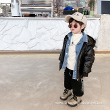 Winter Hooded Denim Fake Two-Piece Boy Jacket